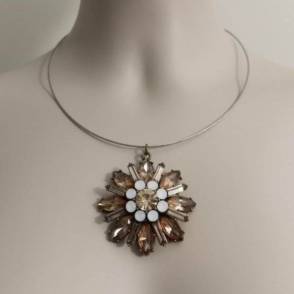 Hand Crafted Jewelry - Hand Crafted Jeweled statement necklace rose gold embellished flower